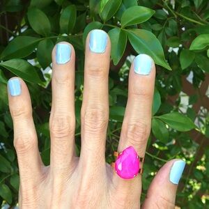 Hot Pink + Gold Pear Crystal Statement Ring